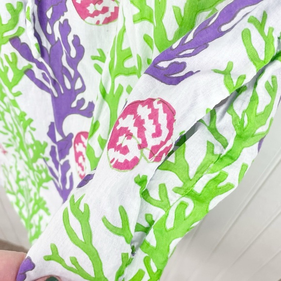 Gretchen Scott Designs Women's Ruffle Neck Dress Purple Green Reef Print Medium - Picture 4 of 7